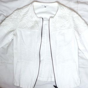 White zippered Jacket with floral shoulders